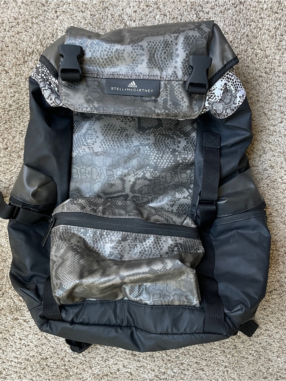 Stella McCartney Black and Gray Snake-Print Backpack